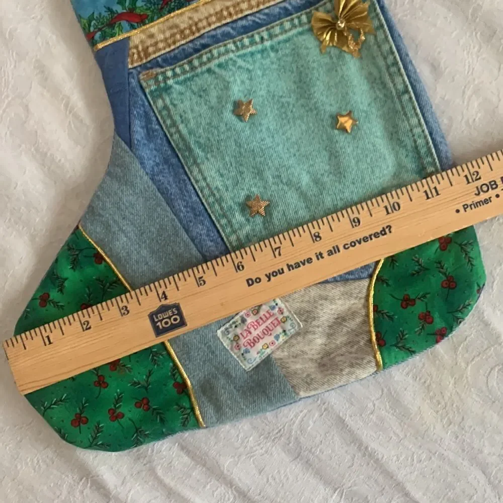 Stocking Vintage Handcrafted Denim Cotton Christmas Bears Lined